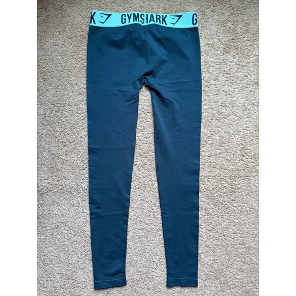 Gymshark Flex Leggings Women L Blue Spellout Logo Nonslip Waist Stretch Shaping - Picture 8 of 8